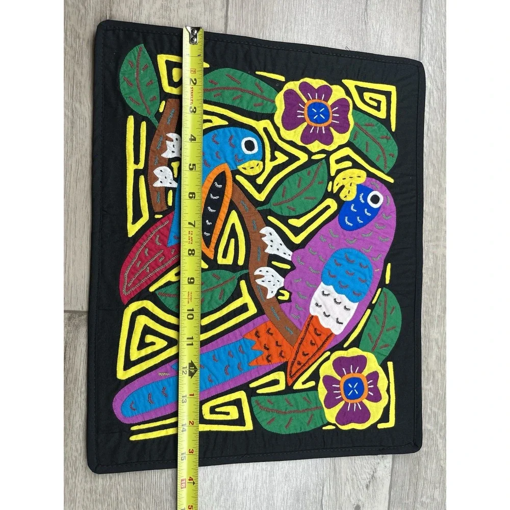 Vintage Mola Kuna 2 Parrot Birds Tropical Panama Star Folk Art Wall-Art Placemat